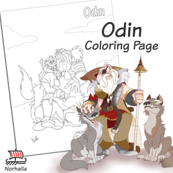 Odin & Wolves Coloring Page Digital Download for Print