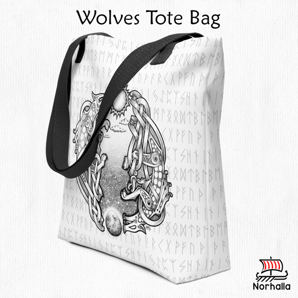 Wolves and Runes All-Over Print Tote Bag