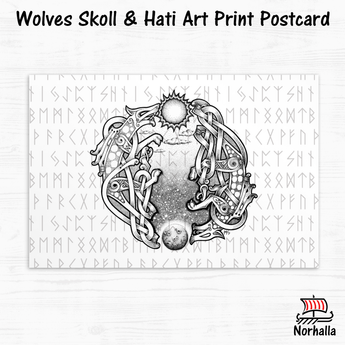 Wolves Skoll & Hati Art Print Postcard