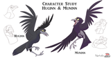 Huginn and Muninn - Odin's Ravens Huginn and Muninn - Character Study for Norse Mother's Tales. Illustration by Kathryn Massey, copyright Norhalla.com.