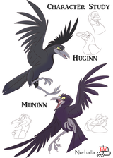 Huginn and Muninn - Odin's Ravens Huginn and Muninn - Character Study for Norse Mother's Tales. Illustration by Kathryn Massey, copyright Norhalla.com.