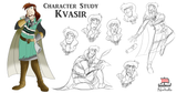 Kvasir is the keeper of the book, "Mead of Poetry", which when read will answer any question asked.  Illustration by Kathryn Massey, copyright Norhalla.com.