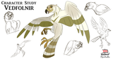 Vedfolnir Character Study illustration by Kathryn Massey.  Vedfolnir is Odur's companion.  Vedfolnir is also the hawk that sits between the Eagle's eyes on the tree Yggdrasil. Norhalla.com