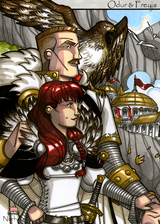 Odur and Freyja - In Asgard - Scene from Legends, Freyja's Amber Tears. Illustration by Nicolas R. Giacondino, copyright Norhalla.com.