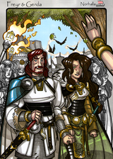 Freyr and Gerda - Choosing Soulmates - Scene from Legends, Idunna's Enchanted Apples. Illustration by Nicolas R. Giacondino, copyright Norhalla.com.