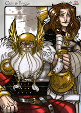 Odin and Frigga - A Toast! - Scene from Legends, Idunna's Enchanted Apples. Illustration by Nicolas R. Giacondino, copyright Norhalla.com.