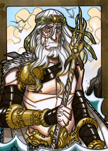 Aegir - In traditional Norse mythology, Aegir has great feasts in his hall every autumn and invites the people of Asgard to join. Illustration by Nicolas R. Giacondino, copyright Norhalla.com