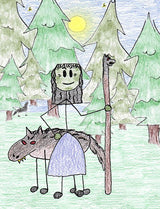 Angrboda - Angrboda is the mother of three of Loki's children: Hel (or Hela), Fenrir, and Jormungandr; the three destructions.  Illustration for Norse, of Course! by Kristin Valkenhaus, copyright Norhalla.com.