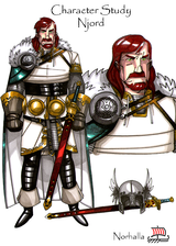 Njord - Njord goes to Asgard after the Aesir-Vanir war with his two children Freyr and Freyja. Njord was born in Vanaheim, lives by the sea in a place called Noatun.  Illustration by Nicolas R. Giacondino, copyright Norhalla.com.