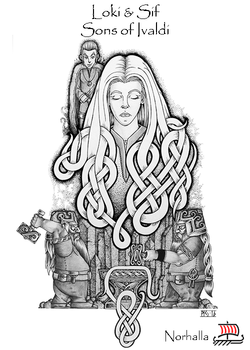 Sons of Ivaldi - Sif's Golden Hair with Loki and Sons of Ivaldi - Scene from Children of Odin, republishing by Norhalla. Illustration by Micke Johansson, copyright Norhalla.com.