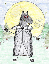 Fenrir - In Mythology, Fenrir is depicted as literally a giant Wolf. He has black or red eyes to reflect his dark soul and that he is in league with Loki. Illustration for Norse, of Course! by Kristin Valkenhaus, copyright Norhalla.com.