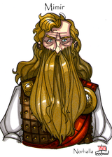 Mimir - In Mythology, Odin sacrifices his right eye to Mimir to gain wisdom; Mimir then drops Odin's eye in his well. To take a drink from Mimir's well is to gain wisdom. Illustration by Nicolas R. Giacondino, copyright Norhalla.com.