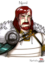 Njord - Njord goes to Asgard after the Aesir-Vanir war with his two children Freyr and Freyja. Njord was born in Vanaheim, lives by the sea in a place called Noatun.  Illustration by Nicolas R. Giacondino, copyright Norhalla.com.