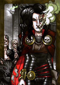 Hela - In Mythology and Tradition, Hela is half dead with her two servants being 