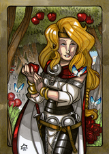 Idunna - Idunna is wife to Bragi and lives in Asgard. She tends the apple trees and gardens in Asgard. Illustration by Nicolas R. Giacondino, copyright Norhalla.com.