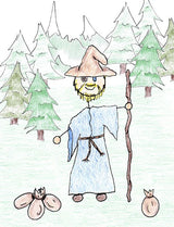 Odin the Wanderer - Odin is the Norse leader of the Aesir, and Leader of Asgard.  Odin travels as a peasant and wanders the nine realms seeking knowledge. When traveling, he uses many names.  Illustration for Norse, of Course! by Kristin Valkenhaus, copyright Norhalla.com.